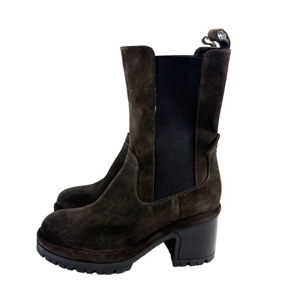 By Anthropologie Platform Chelsea Boots Brown Suede Pull On Mid Womens 40 US 10